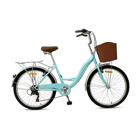 Bicicleta Urbana Lady Aro 26 Verde con Canasta, Parrilla y 7 Velocidades
