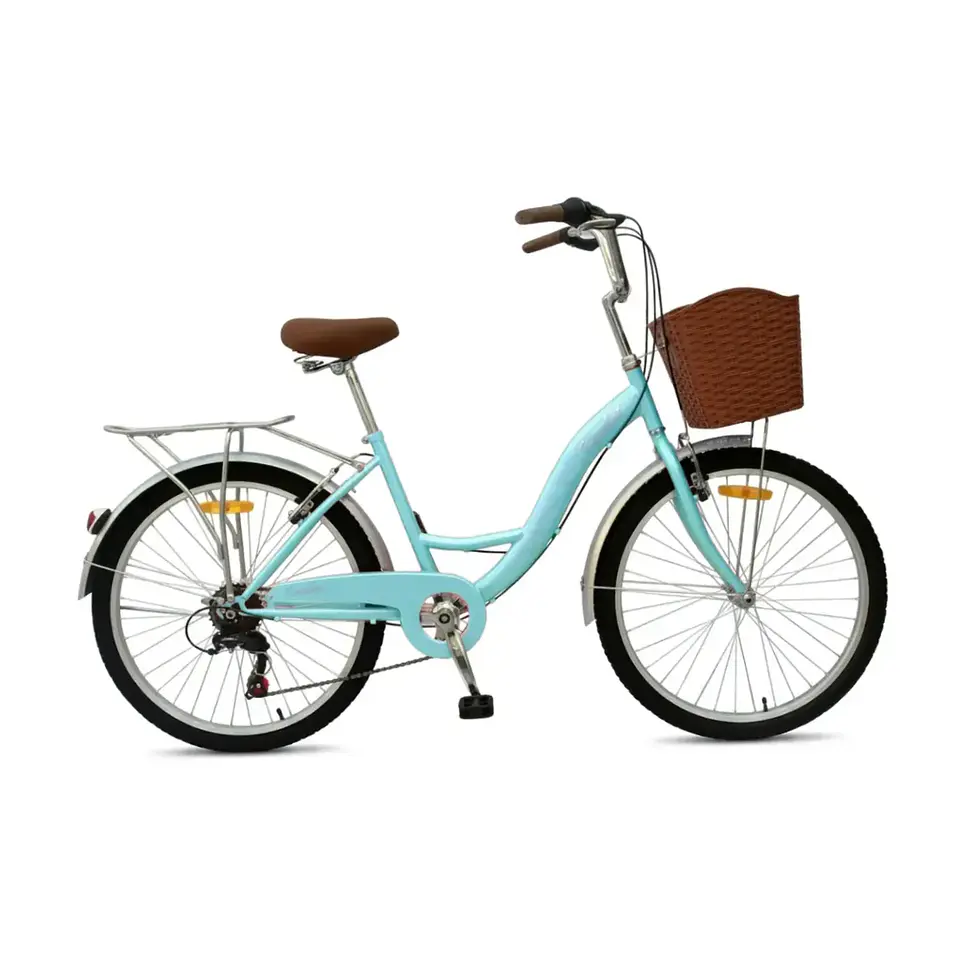 Bicicleta Urbana Lady Aro 26 Verde con Canasta, Parrilla y 7 Velocidades 1
