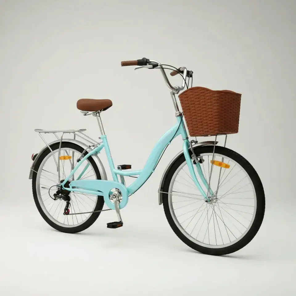 Bicicleta Urbana Lady Aro 26 Verde con Canasta, Parrilla y 7 Velocidades 2