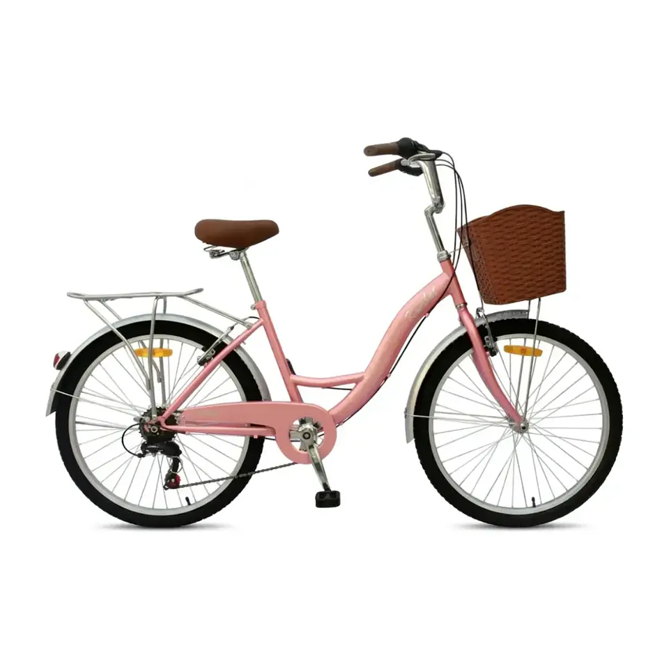 Bicicleta Urbana Lady Aro 26 Rosado con Canasta, Parrilla y 7 Velocidades 1