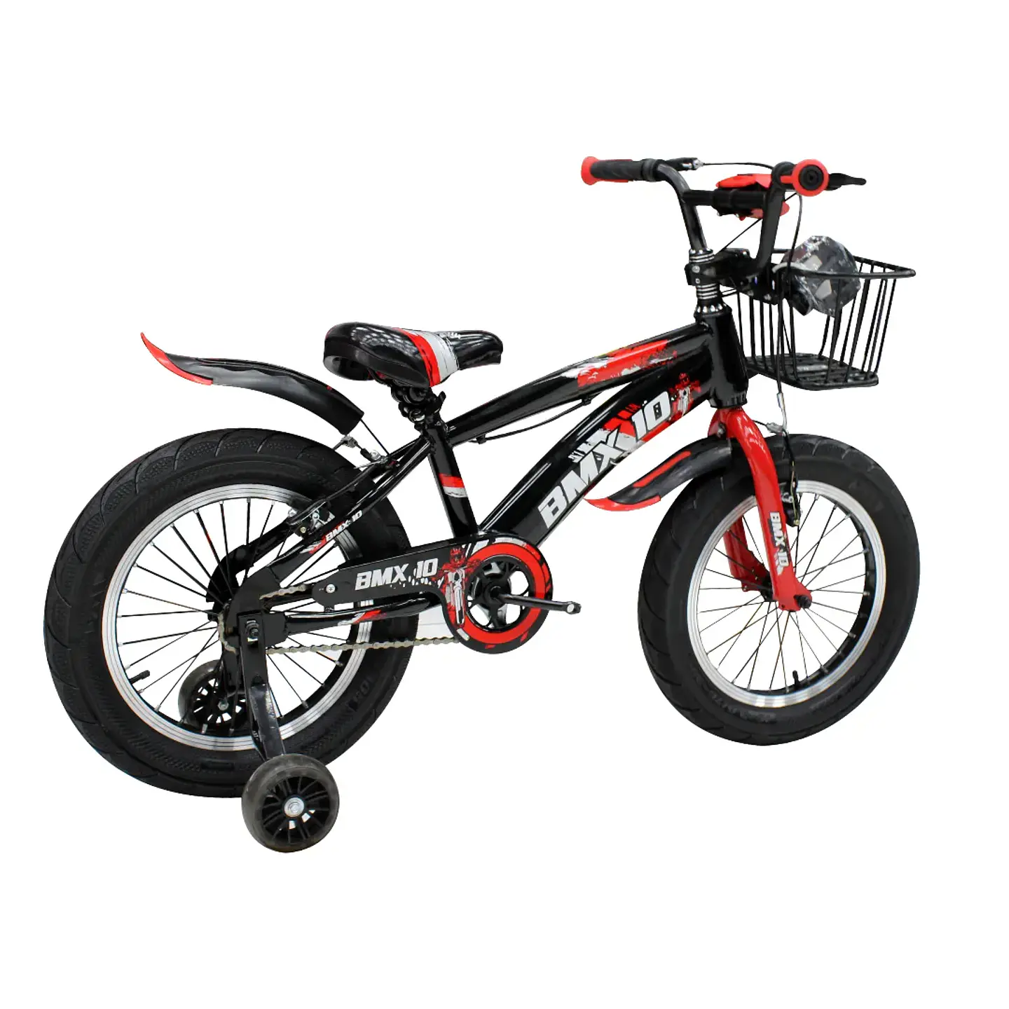 Bicicleta BMX Infantil Aro 16 Space para Niños Negro con Rojo y Ruedas Auxiliares 3