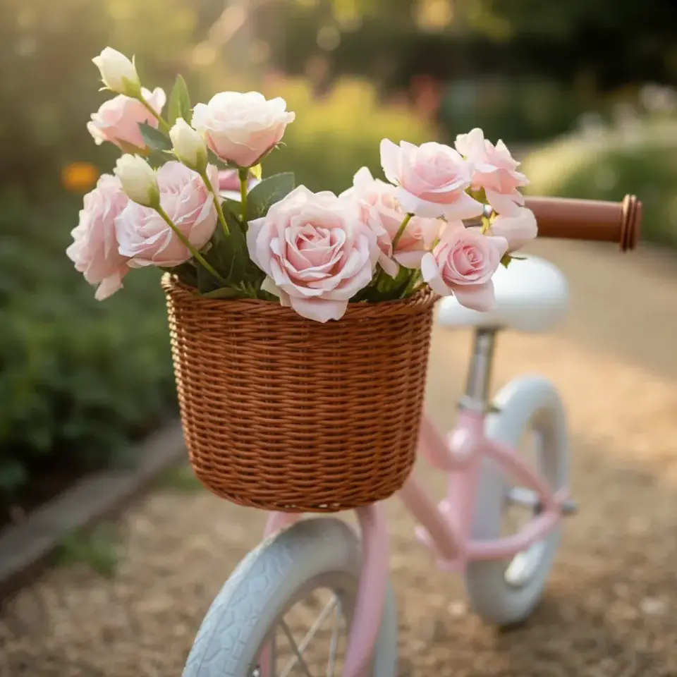 Bicicleta de Equilibrio Vintage Aro 12 para Niñas Rosado con Canasta 2