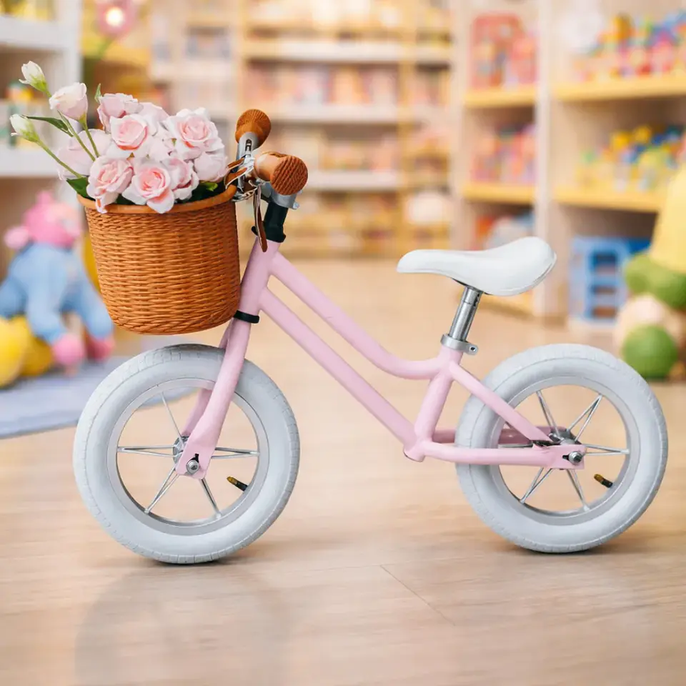 Bicicleta de Equilibrio Vintage Aro 12 para Niñas Rosado con Canasta 3
