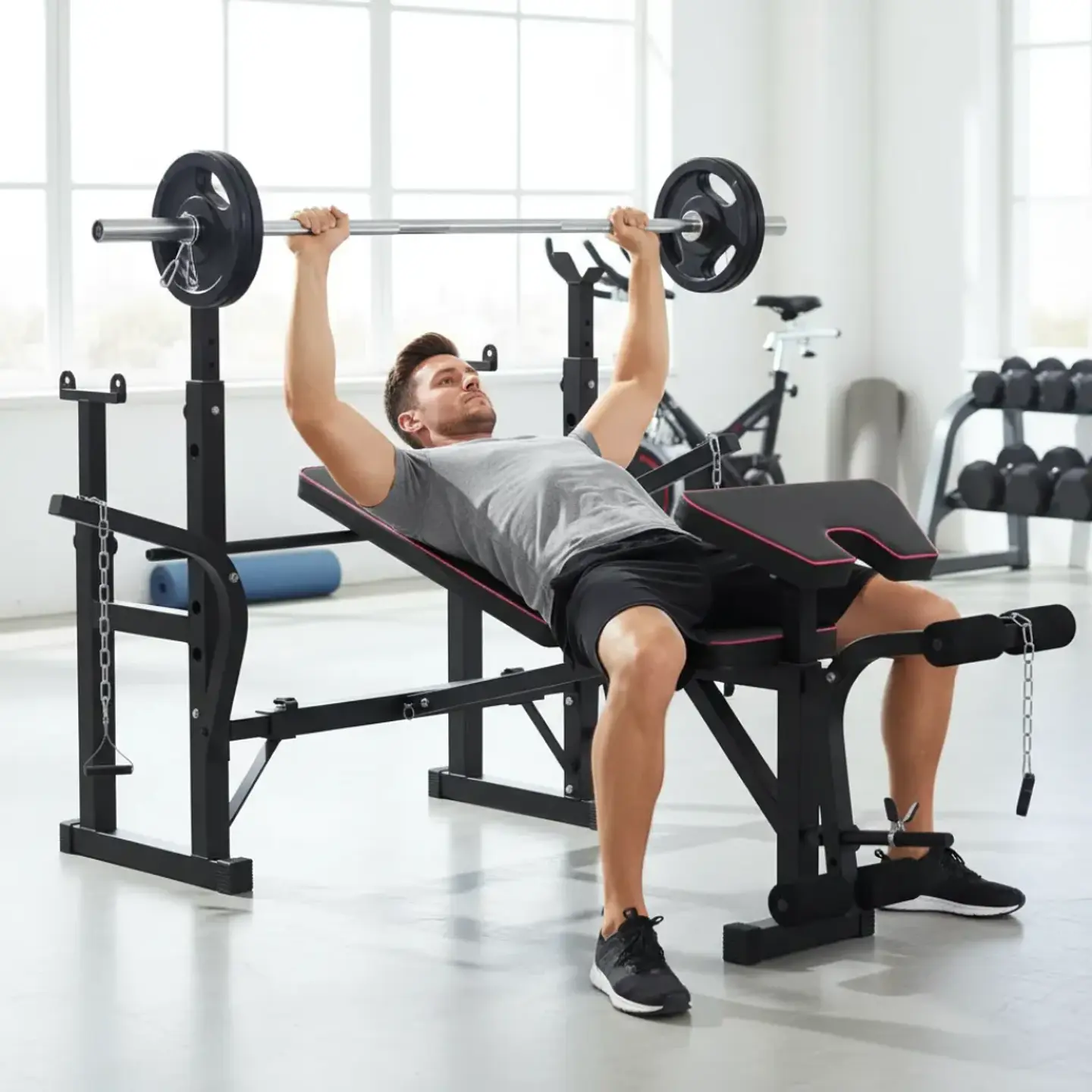 Banca Multifuncional Doble Rack PRO para Pesas hasta 180 kg 3
