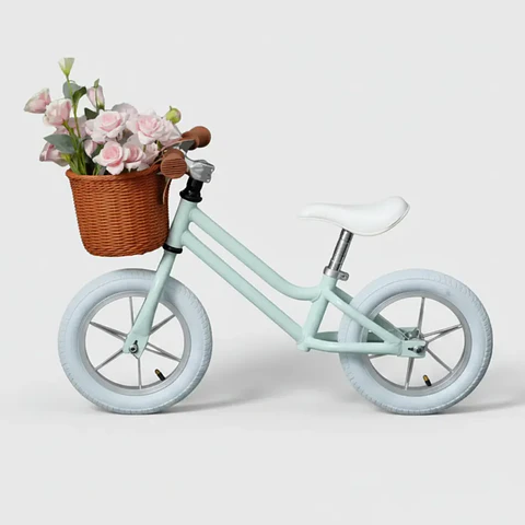 Bicicleta de Equilibrio Vintage Aro 12 para Niñas Celeste con Canasta