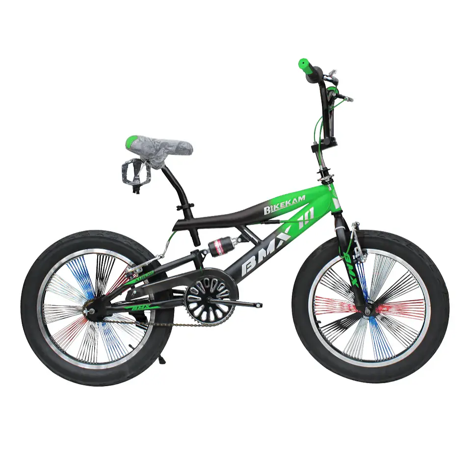Bicicleta BMX Aro 20 con Suspensión, Rayos de Colores y 4 Pegs Negro/Verde 1