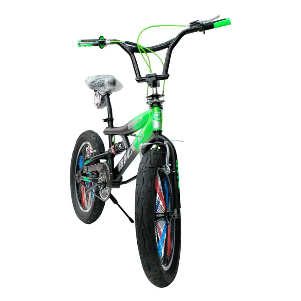 Bicicleta BMX Aro 20 con Suspensión, Rayos de Colores y 4 Pegs Negro/Verde 2