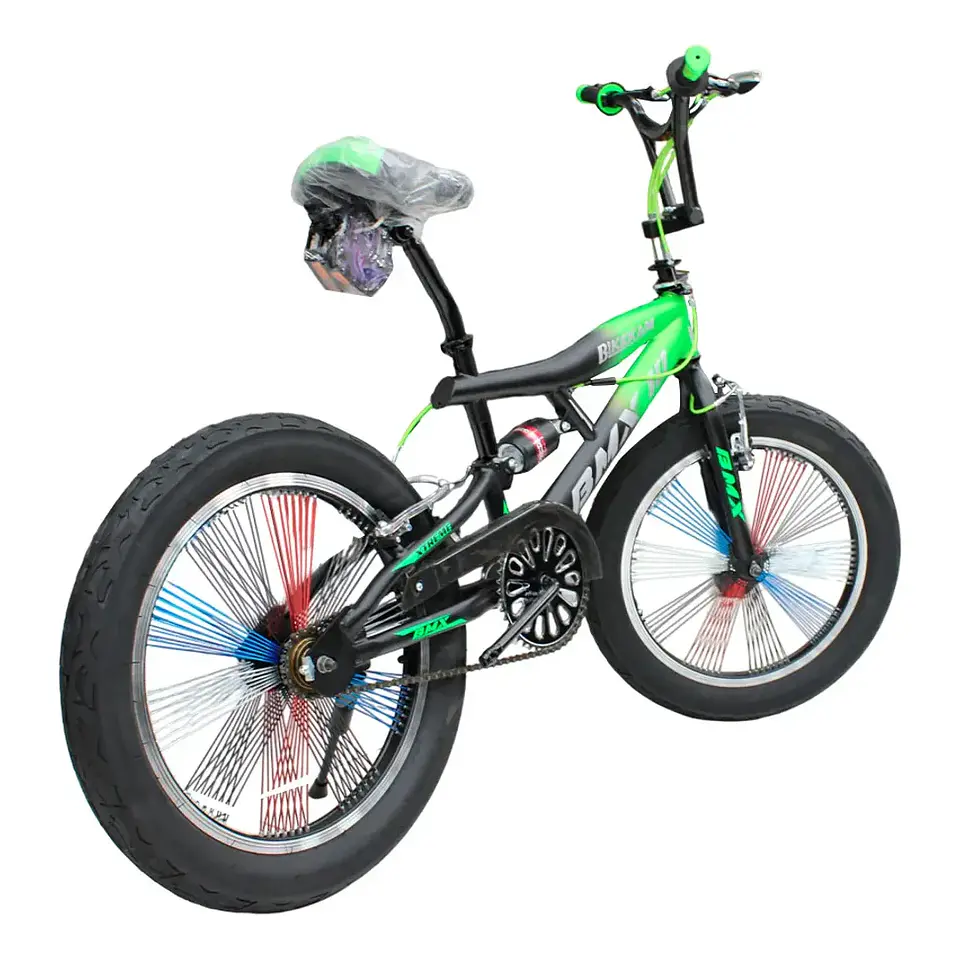 Bicicleta BMX Aro 20 con Suspensión, Rayos de Colores y 4 Pegs Negro/Verde 3