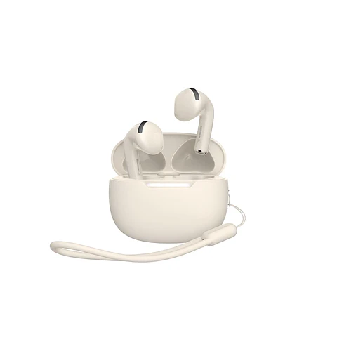 Audífonos Bluetooth MOVISUN T17 TWS Beige con Modo Juego, Control Táctil y 16 Horas