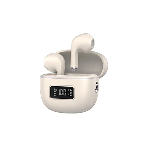 Audífonos Bluetooth MOVISUN T20 TWS Beige con Pantalla LED, Bluetooth 6.0 y 16 Horas