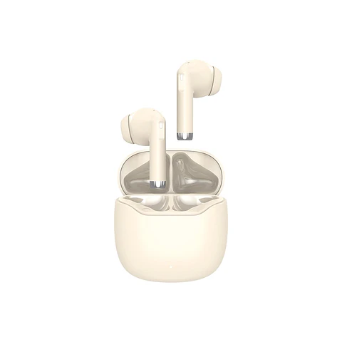 Audífonos Bluetooth MOVISUN T23 TWS Beige con 13 Horas, Sensor Táctil y Tipo C