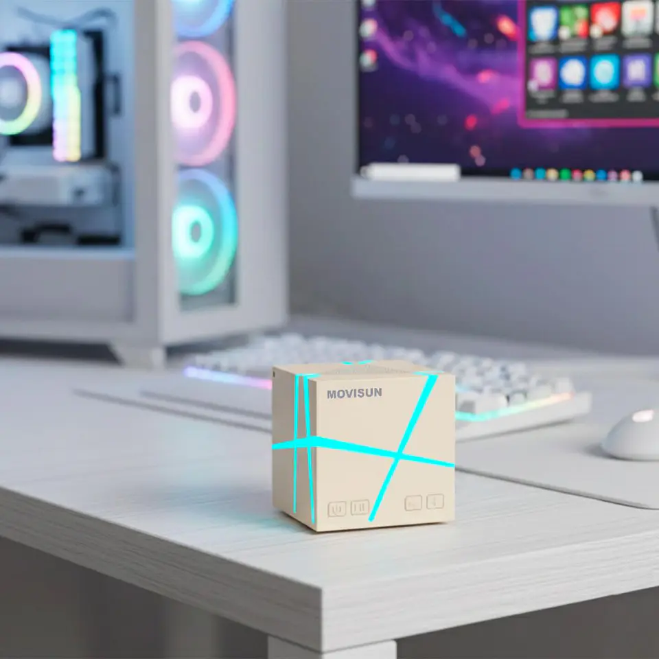 Parlante Bluetooth MOVISUN Power Magic 5W con Luces RGB, TWS y Bluetooth 6.0 Beige 6