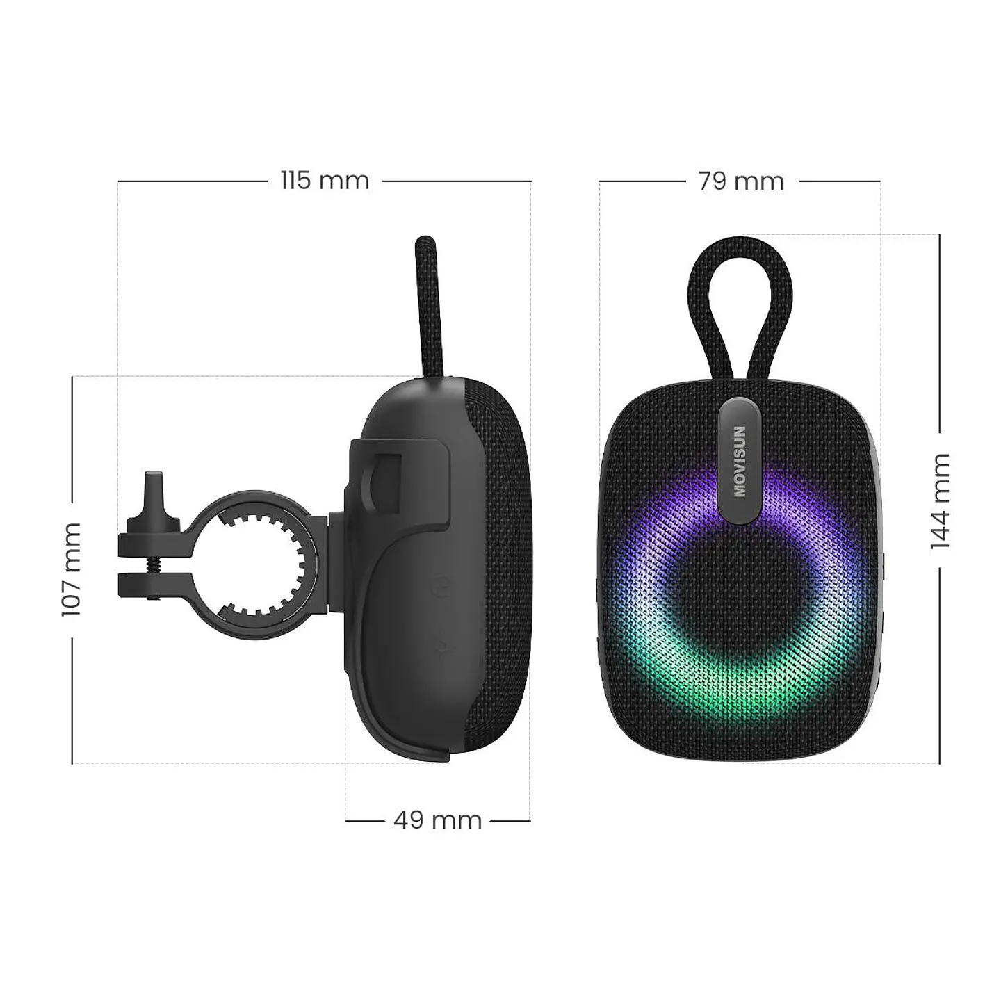 Parlante Bluetooth MOVISUN Power Sport para Bicicleta con IPX7, TWS y LED RGB 6
