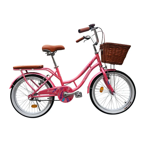 Bicicleta Vintage Aro 20 para Niñas con Canasta y Parrilla Fucsia