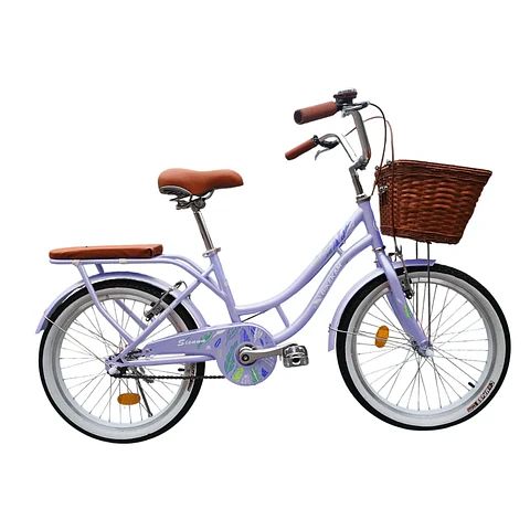 Bicicleta Vintage Aro 20 para Niñas con Canasta y Parrilla Lila
