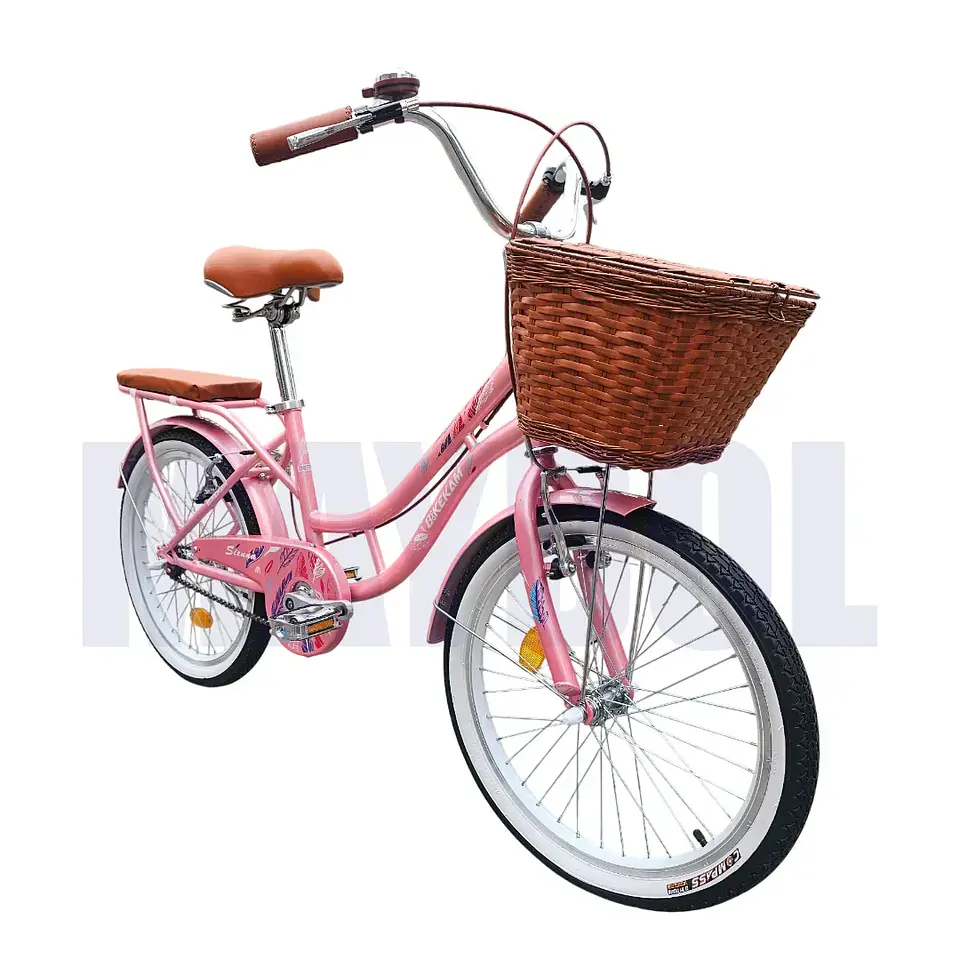 Bicicleta Vintage Aro 20 para Niñas con Canasta y Parrilla Rosada 2