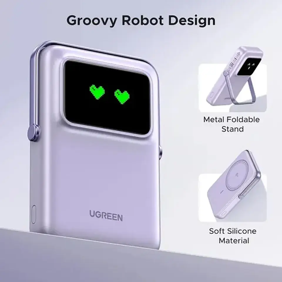 Power Bank UGREEN Magnético Inalámbrico 10000mAh PD 20W con Pantalla TFT y Soporte 2