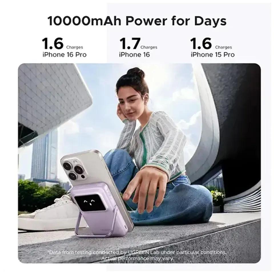 Power Bank UGREEN Magnético Inalámbrico 10000mAh PD 20W con Pantalla TFT y Soporte 4