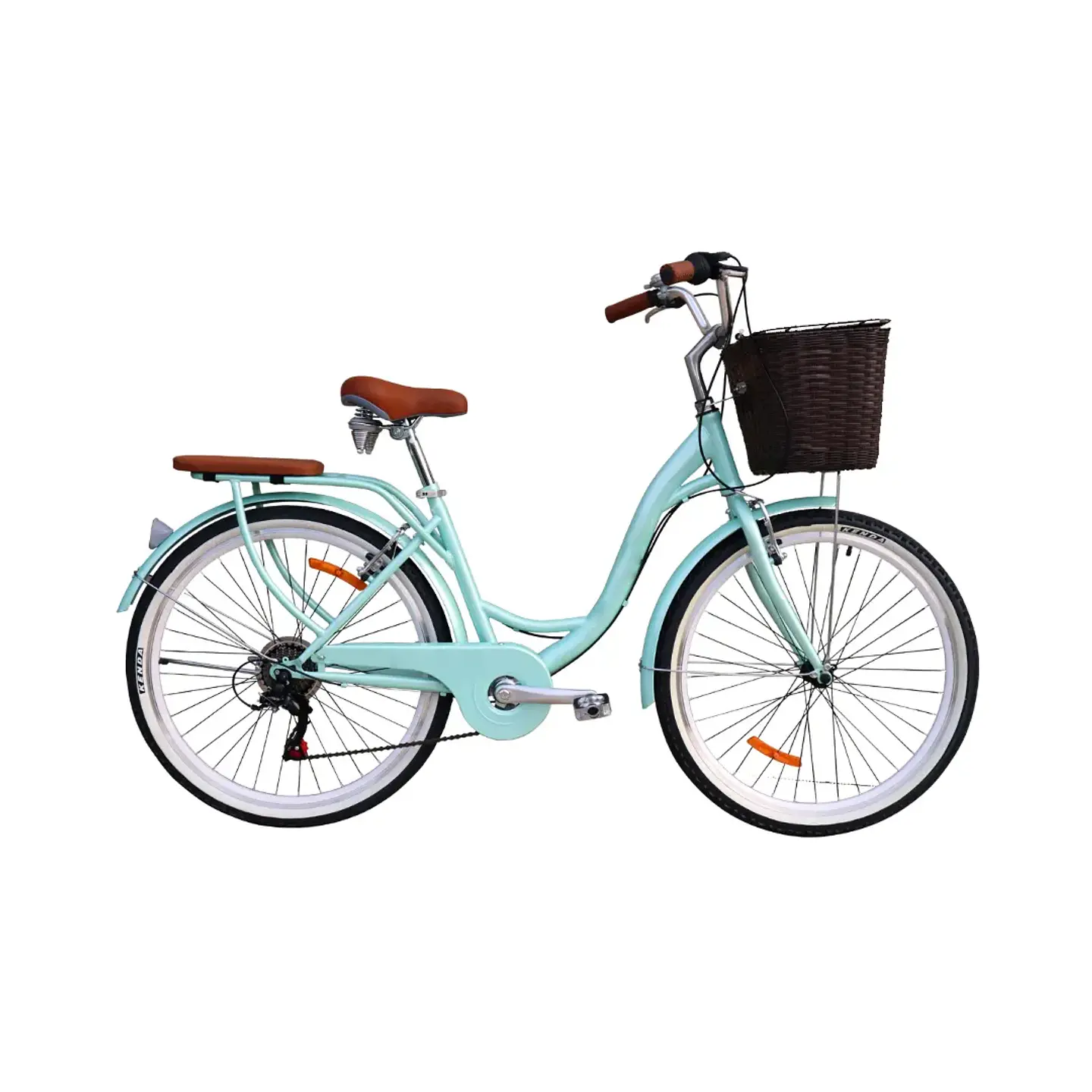 Bicicleta Vintage Aro 24 con Cambios Shimano, Canasta y Parrilla Verde 1