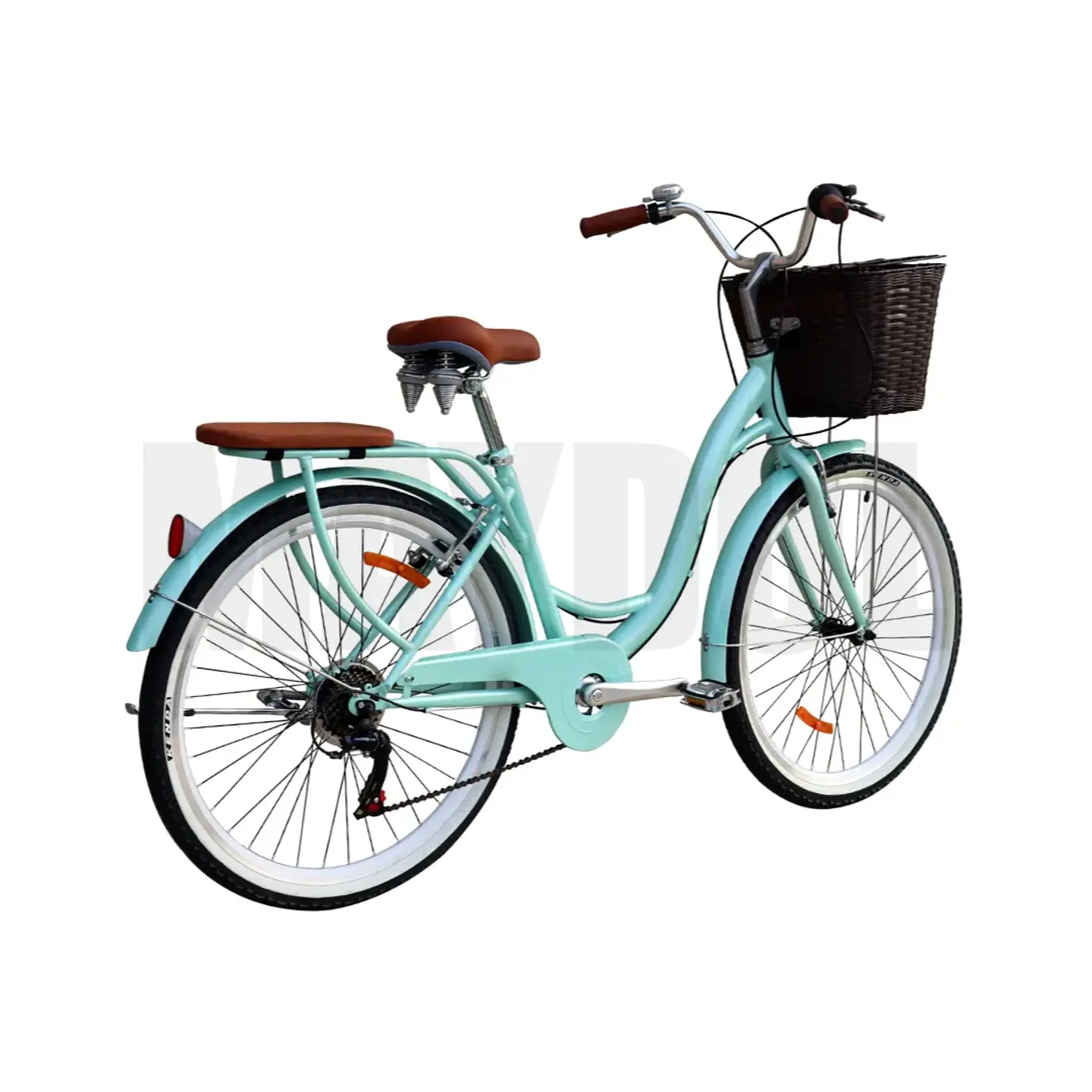 Bicicleta Vintage Aro 24 con Cambios Shimano, Canasta y Parrilla Verde 3