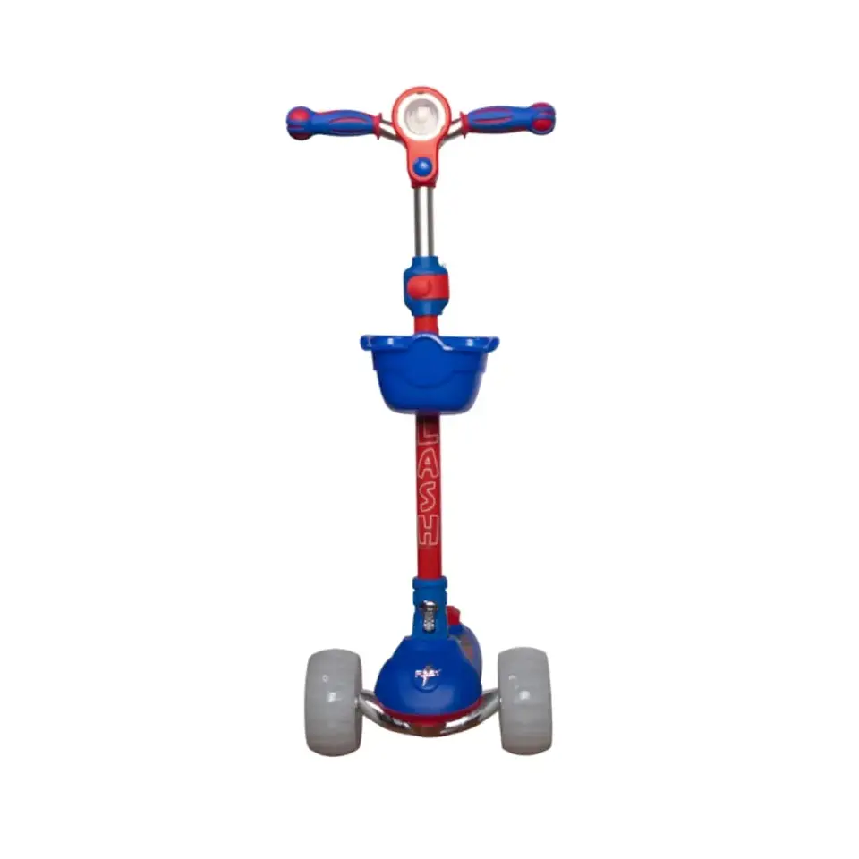 Scooter Infantil Musical LED con Llantas Anchas + Casco, Rodilleras y Coderas de Regalo Azul con Rojo 3