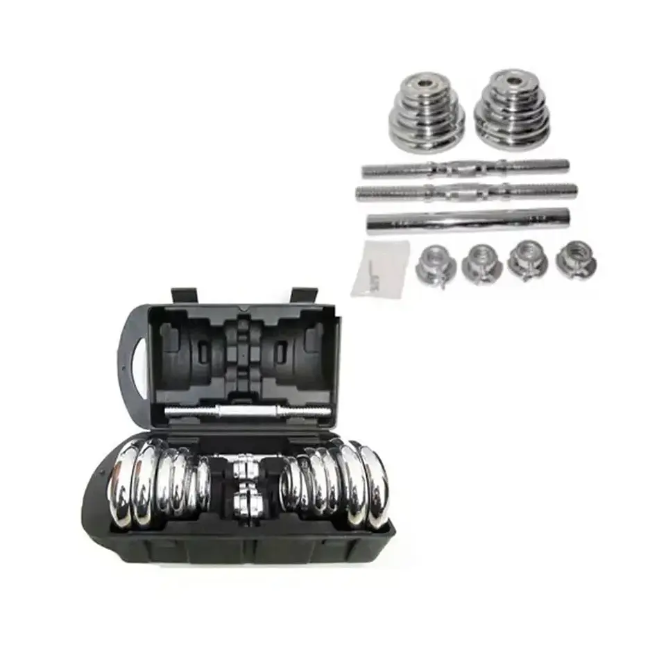 Set de Mancuernas Ajustables 20 kg con Discos Cromados y Barra Adaptadora 3