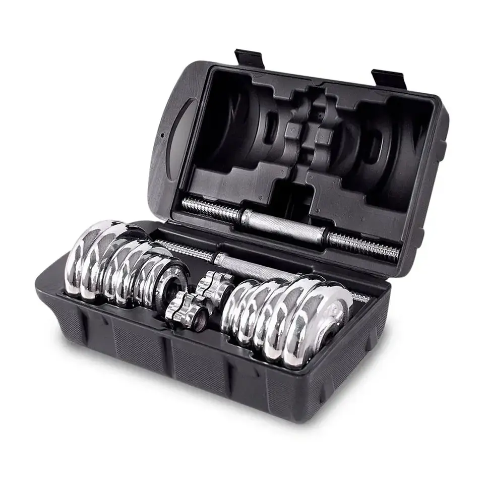 Set de Mancuernas Ajustables 20 kg con Discos Cromados y Barra Adaptadora 2