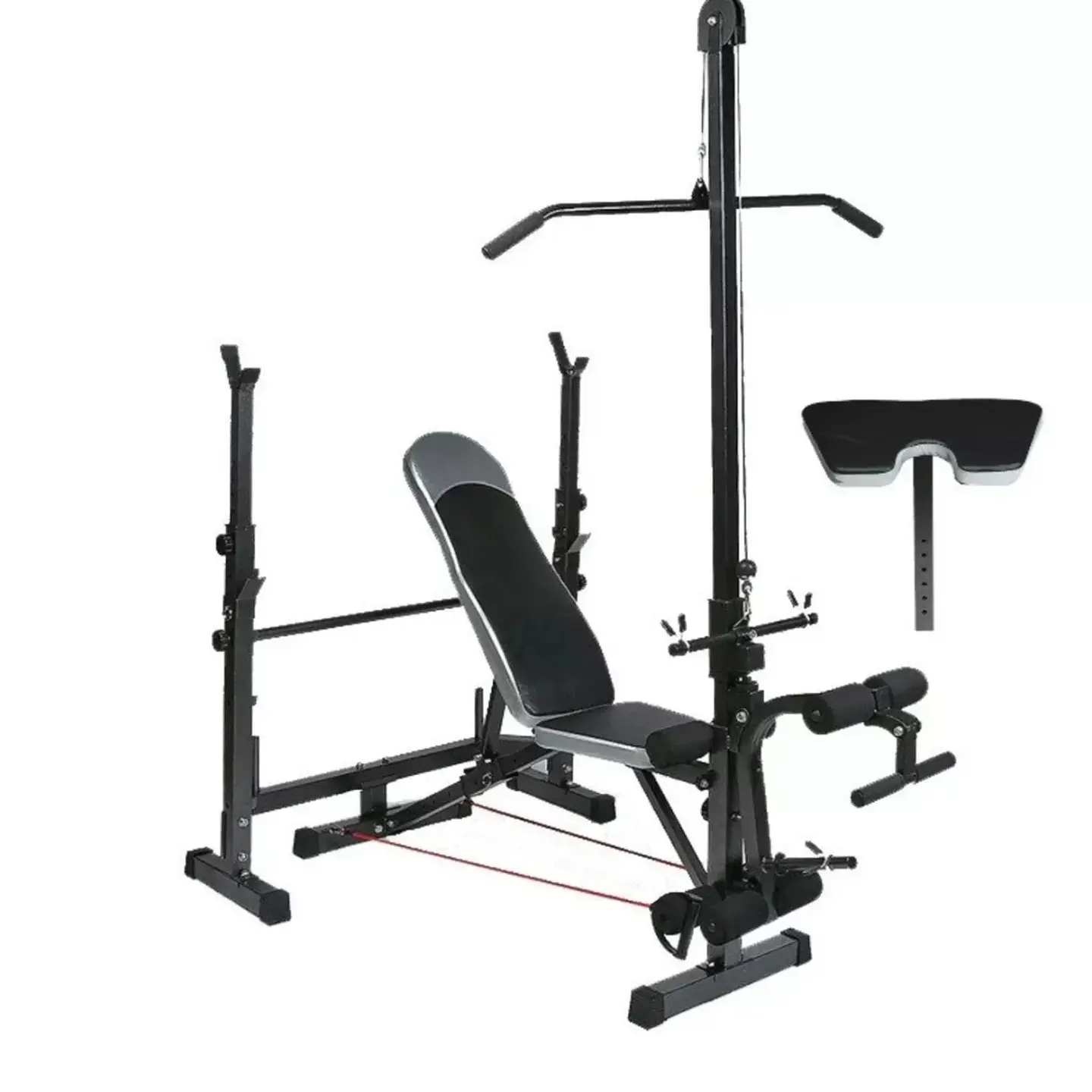 Banca Multifuncional Gris con Polea – Banco de Pesas para Entrenamiento 1