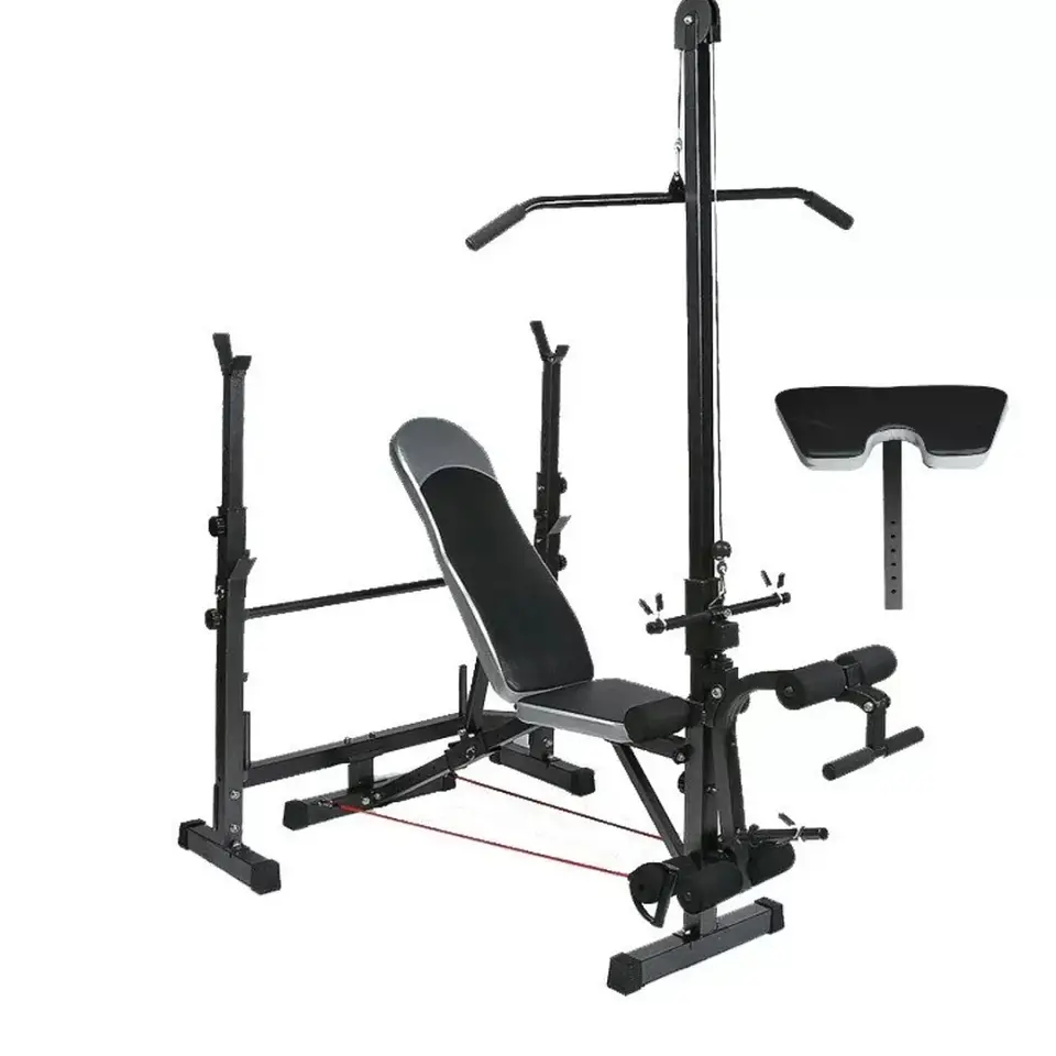 Banca Multifuncional Gris con Polea – Banco de Pesas para Entrenamiento 1