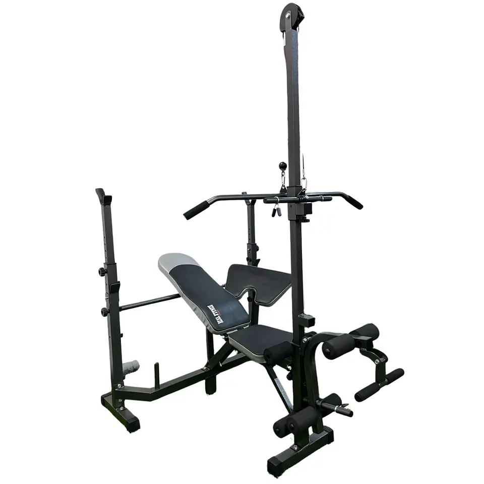 Banca Multifuncional Gris con Polea – Banco de Pesas para Entrenamiento 3