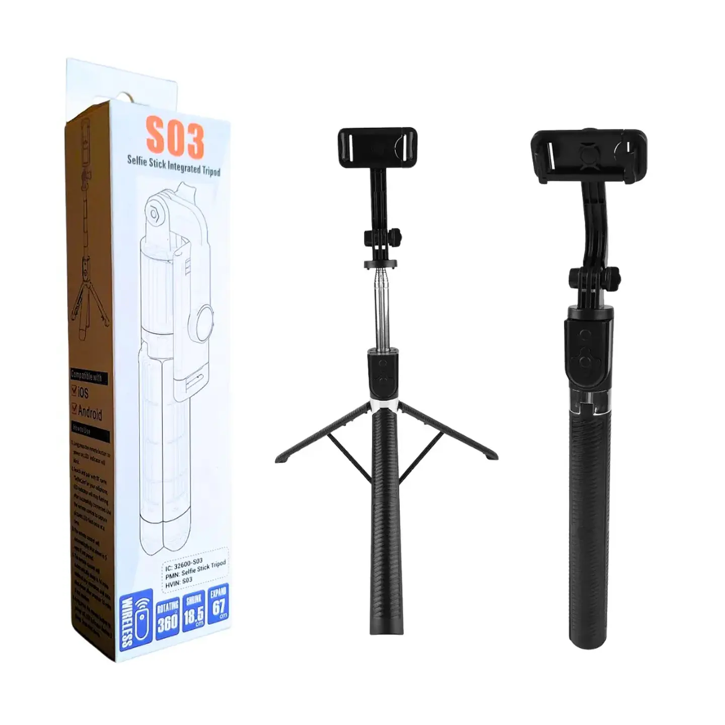 Trípode Selfie Stick 2 en 1 Bluetooth 67 cm S03  1