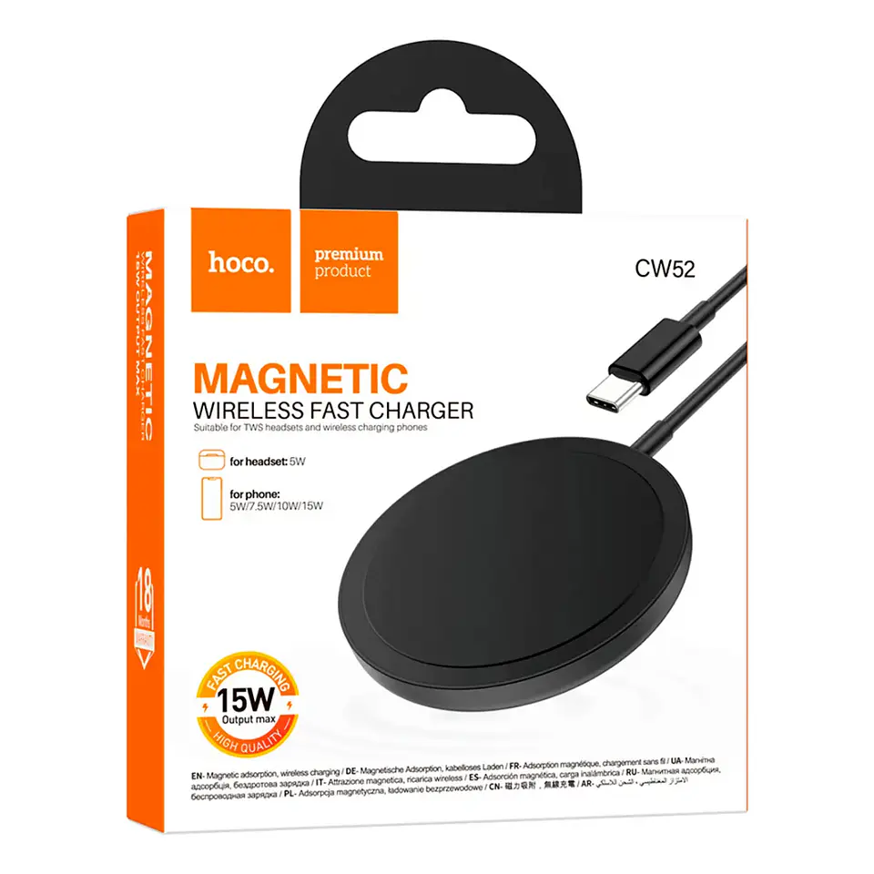 Cargador Inalámbrico Magnético Fast Charge 15W Hoco CW52 Negro 5