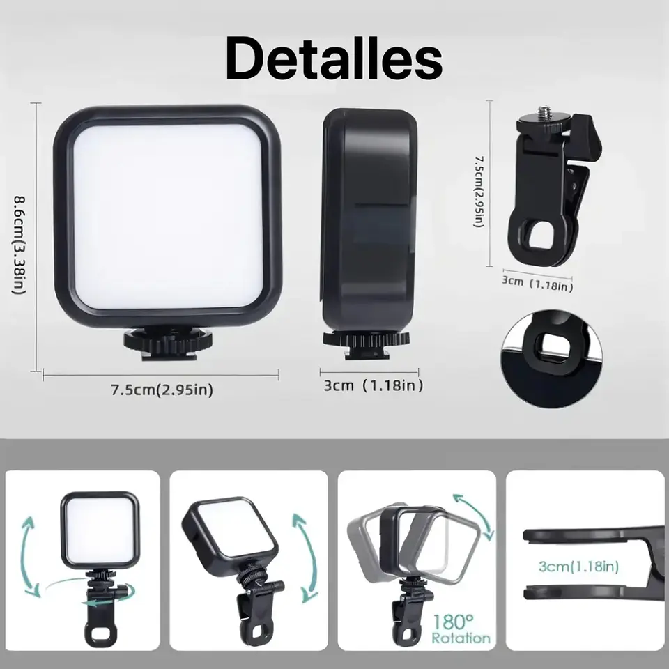 Mini Luz LED RGB AY-83 con Clip Recargable para Fotos y Videos 7