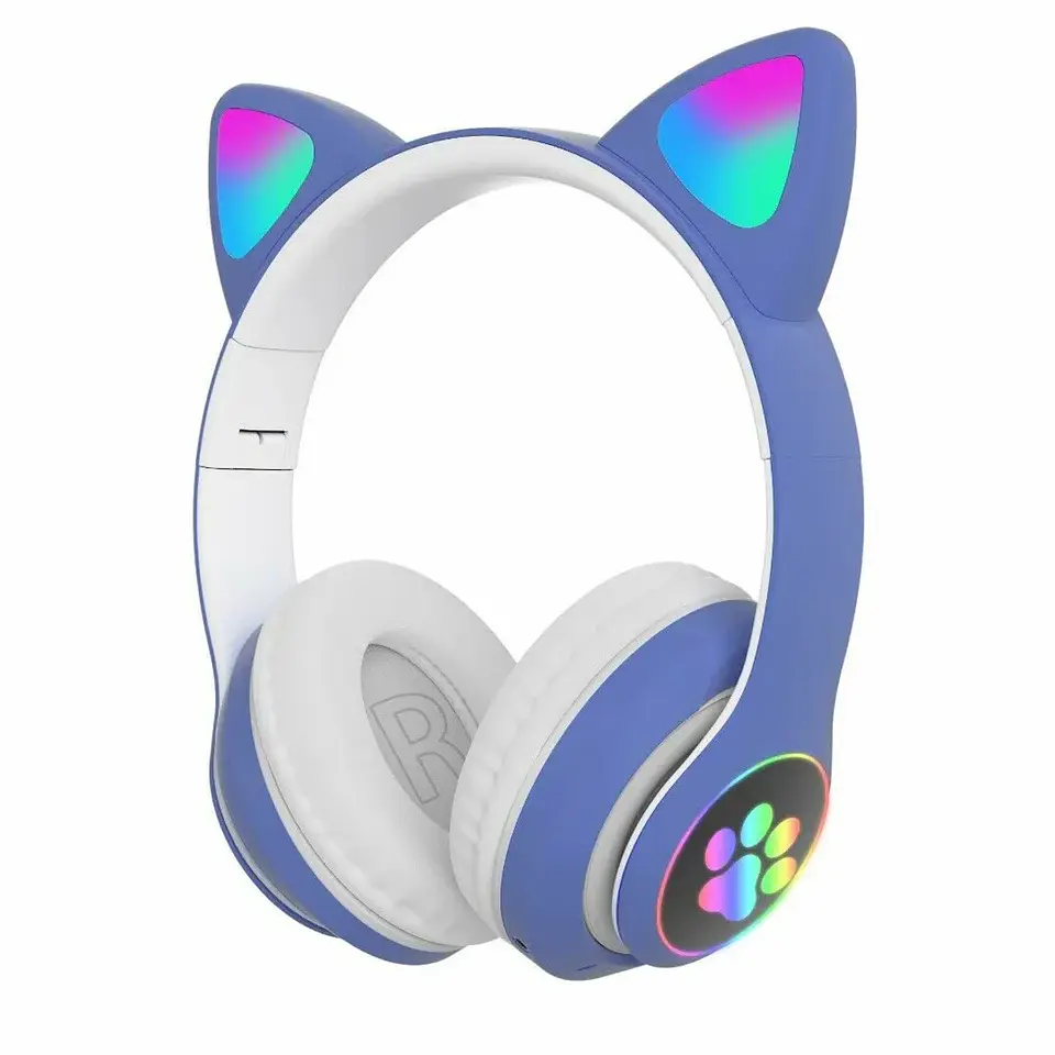 Audífonos Inalámbricos Bluetooth Orejas de Gato Azules – Plegables con Lector SD 1