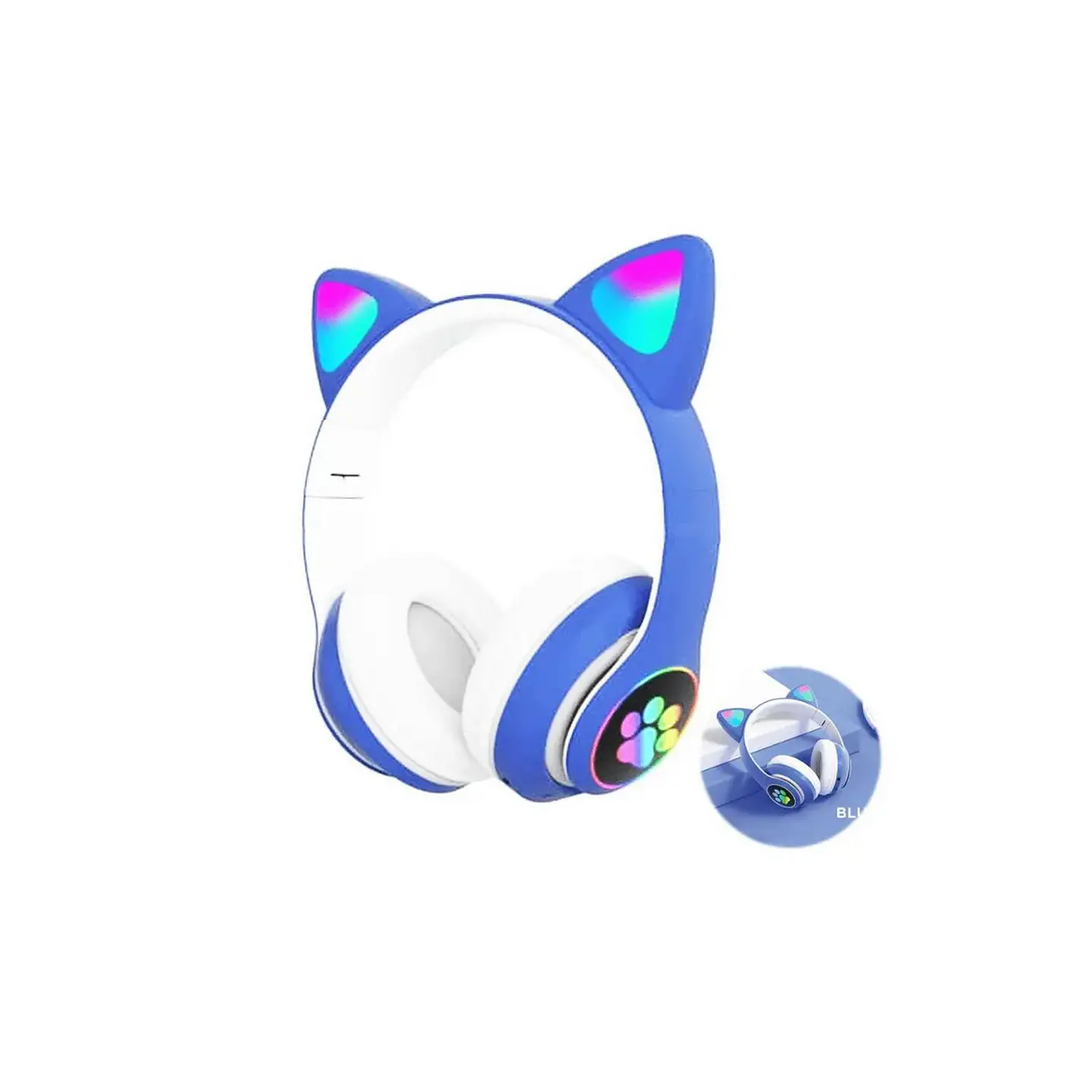 Audífonos Inalámbricos Bluetooth Orejas de Gato Azules – Plegables con Lector SD 3