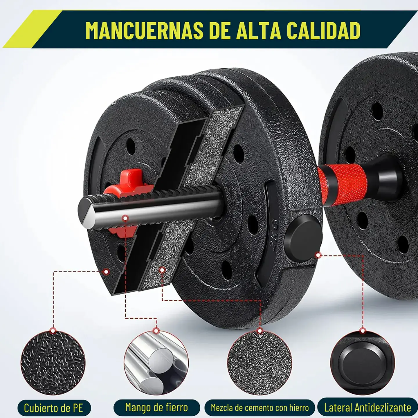 Mancuernas Set 40 kg Convertibles con Barra, Asas y Push Up 4