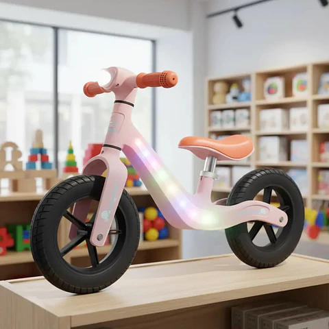 Bicicleta de Equilibrio con Luces LED y Música Rosada