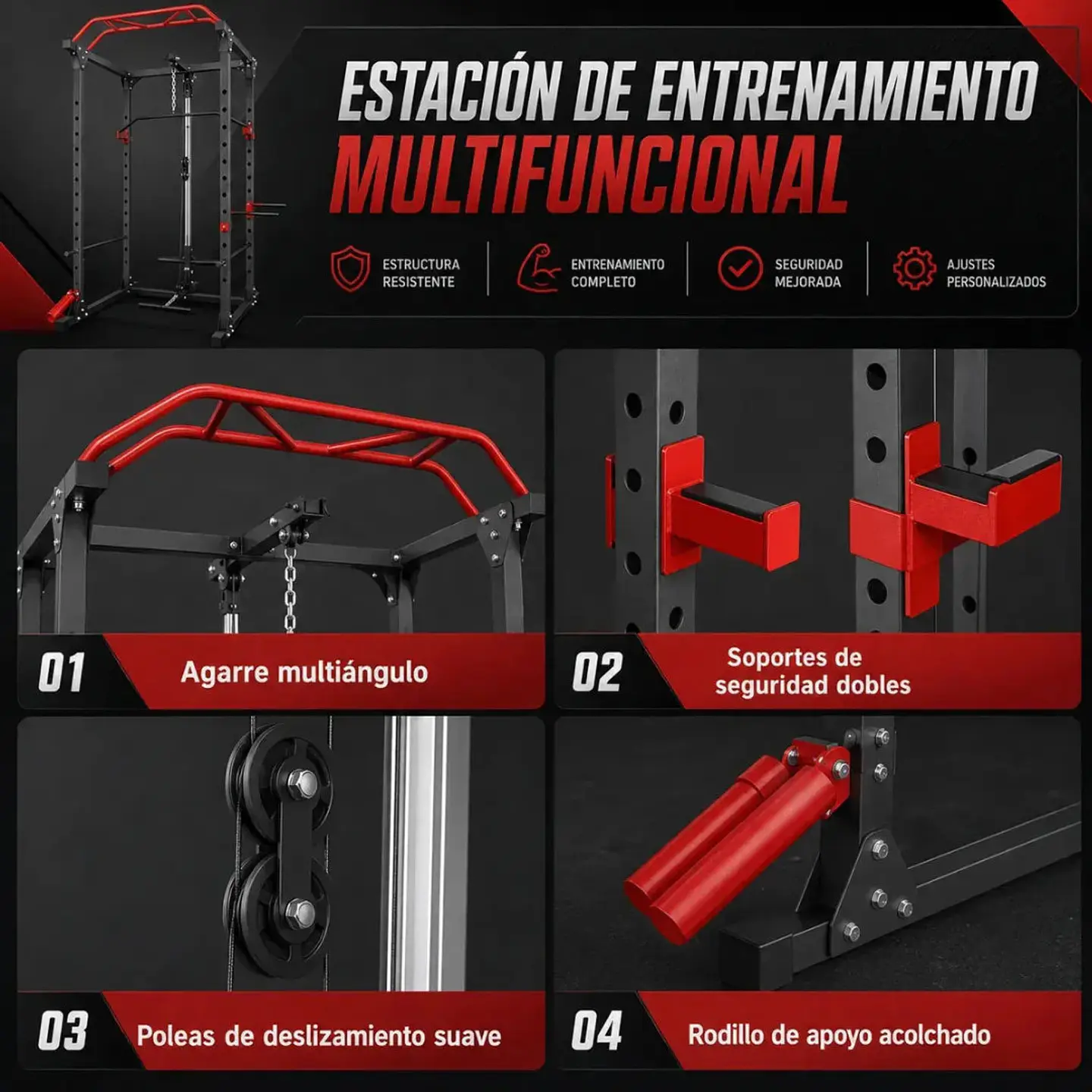 Jaula de Potencia Multifuncional con Poleas y Dominadas – 200 kg 7
