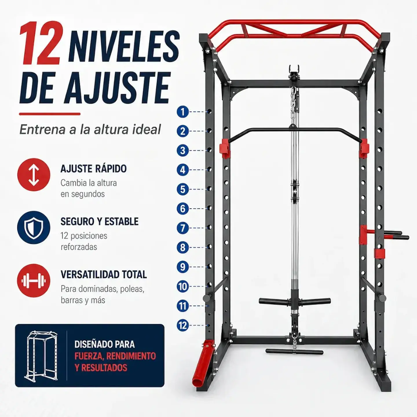 Jaula de Potencia Multifuncional con Poleas y Dominadas – 200 kg 5