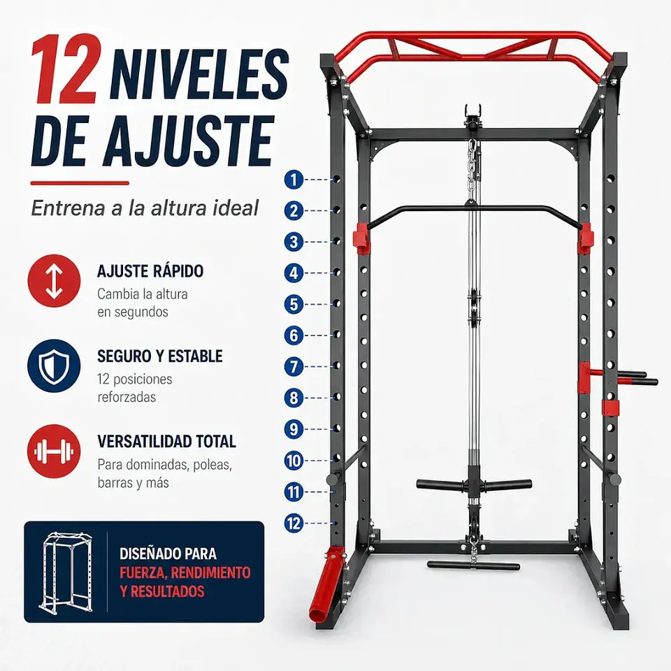 Jaula de Potencia Multifuncional con Poleas y Dominadas – 200 kg 5