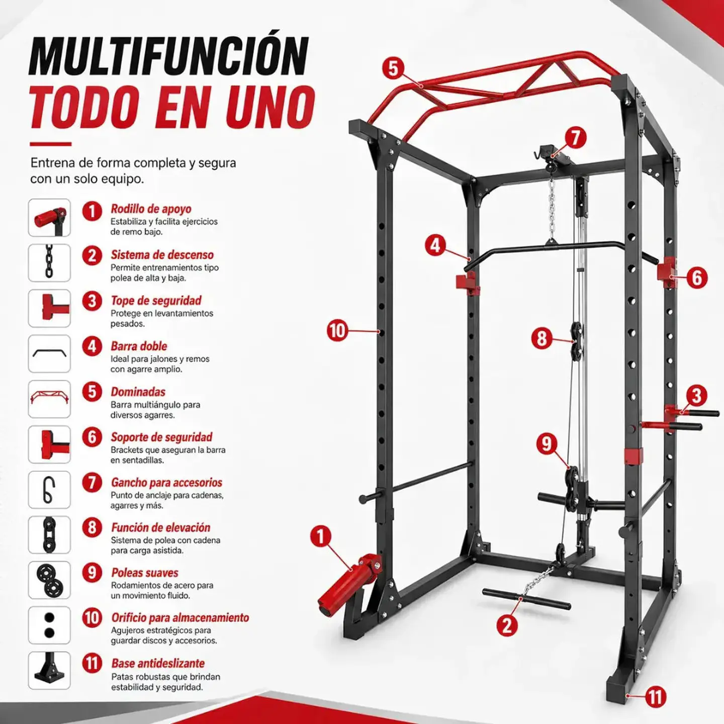 Jaula de Potencia Multifuncional con Poleas y Dominadas – 200 kg 2