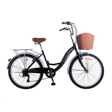 Bicicleta Urbana Lady Aro 26 Negra con Canasta, Parrilla y 7 Velocidades