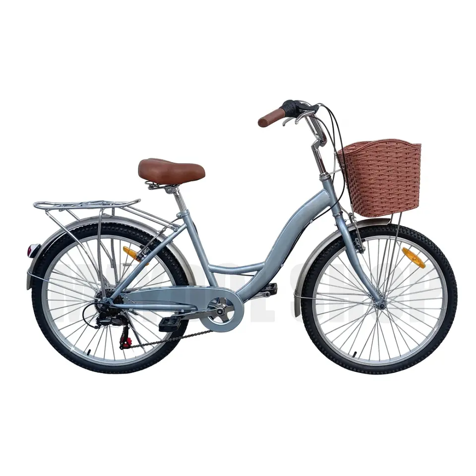 Bicicleta Urbana Lady Aro 24 Gris con Canasta, Parrilla y 7 Velocidades 1