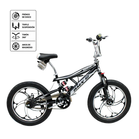 Bicicleta BMX Bikekam Aro 20 Triple Suspensión con Disco Negra/Gris