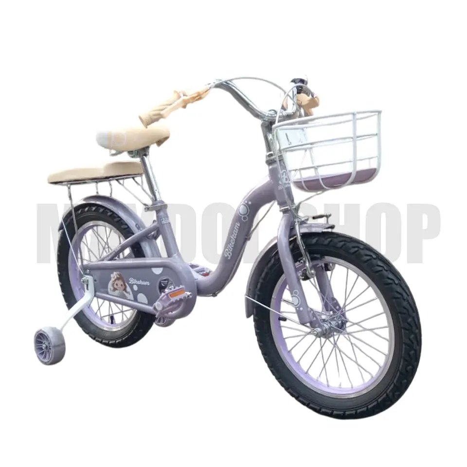 Bicicleta Infantil Aro 16 Lila con Canasta y Ruedas Auxiliares 2