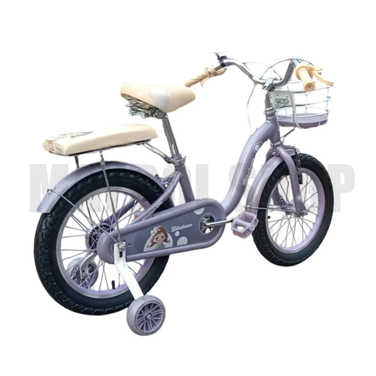 Bicicleta Infantil Aro 16 Lila con Canasta y Ruedas Auxiliares 3