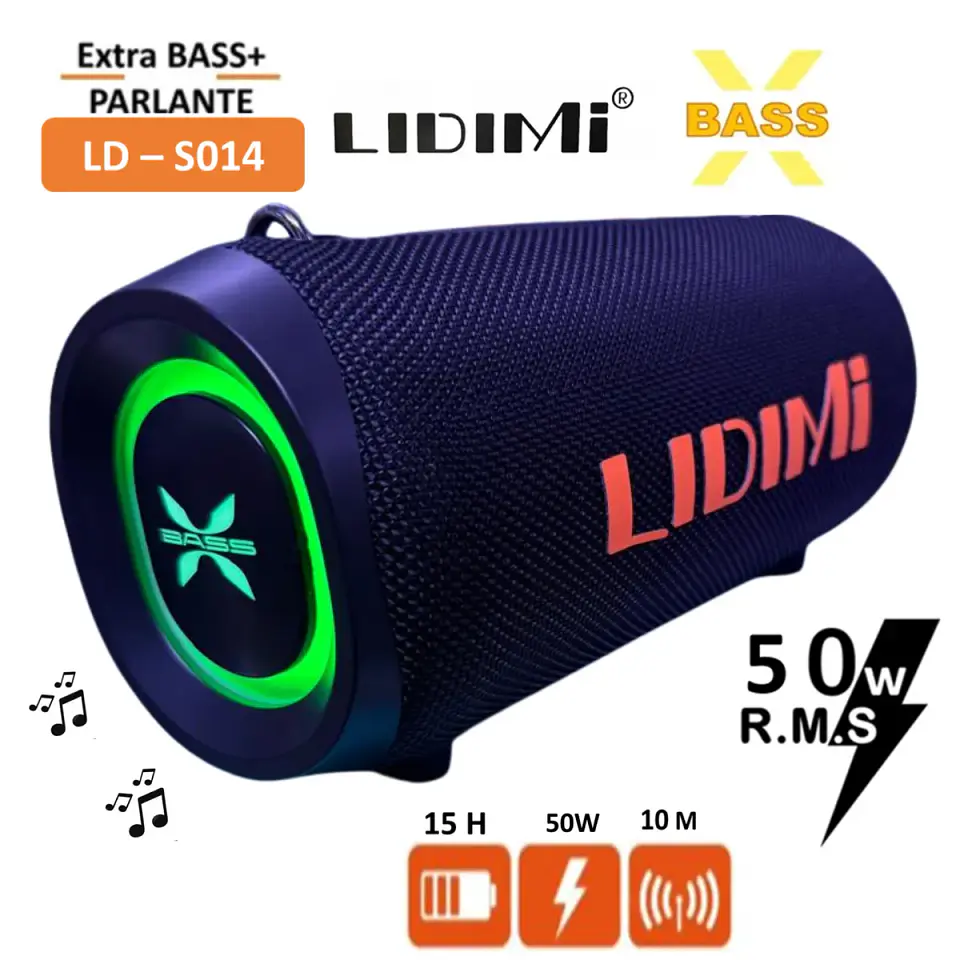 Parlante LIDIMI LD-S014 Bluetooth 50W con RGB, FM, USB y TF 1