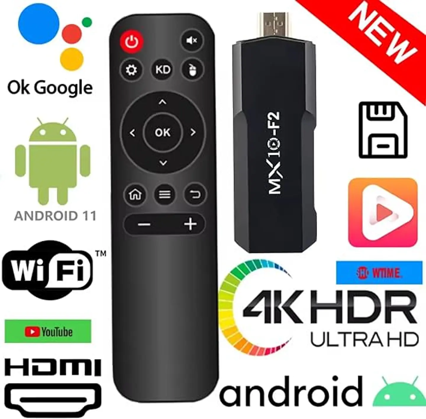 MX10 F2 Android TV Stick 4K UHD 1GB/8GB con Control Remoto 2