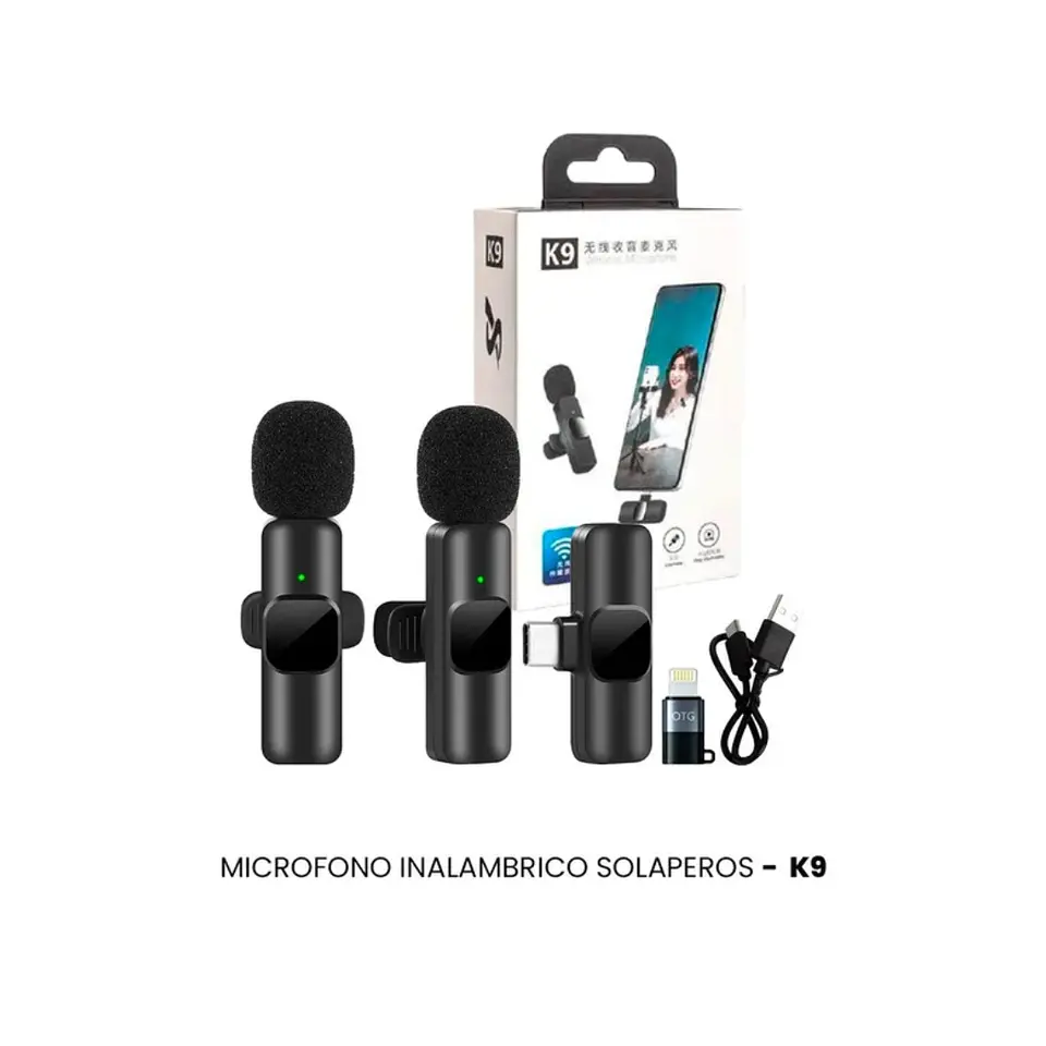 Micrófono Inalámbrico Solapero K9 Dual 2 Micrófonos USB-C y Lightning 1