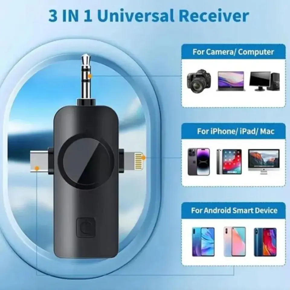 Micrófono Inalámbrico Solapero F11-2 Dual 3 en 1 USB-C Lightning 3.5 mm 4